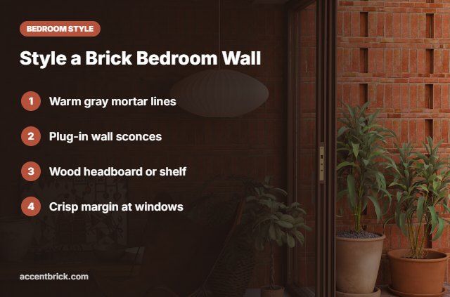 Styling ideas for brick wall panels in a bedroom