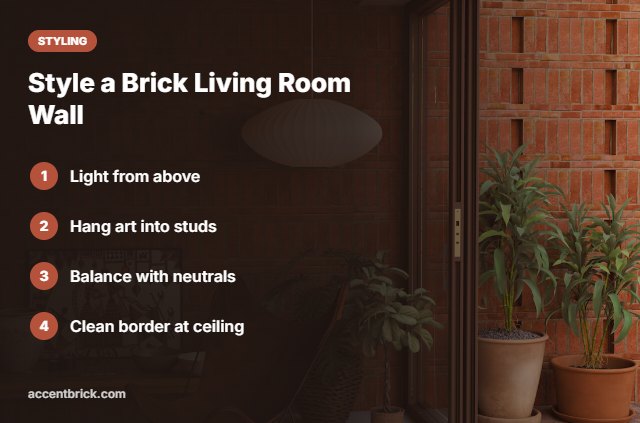 Styling tips for a living room brick wall