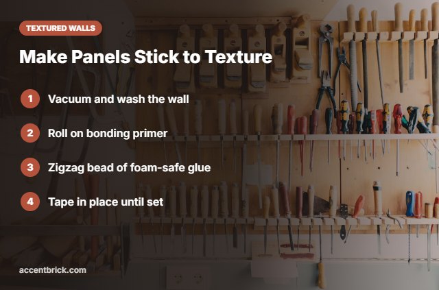 Install method for brick panels on textured drywall
