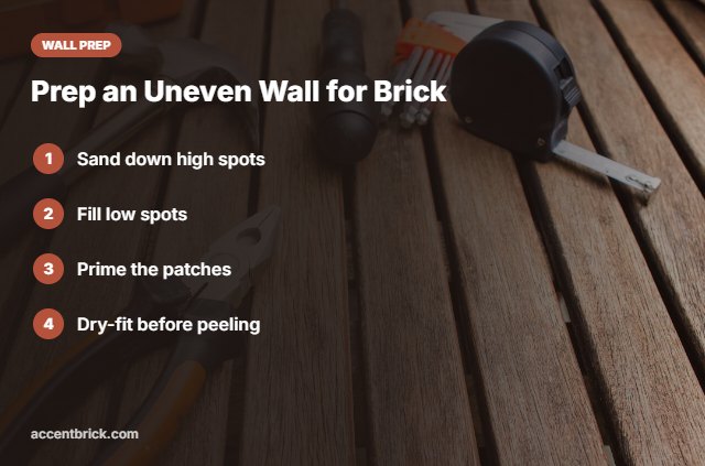 Prep steps for an uneven wall before brick panels