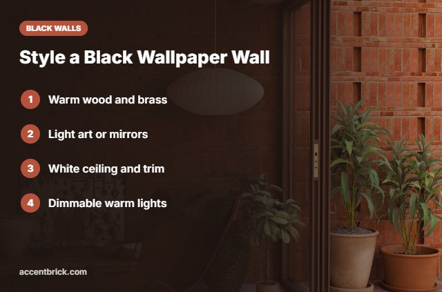 Styling tips for black peel and stick wallpaper