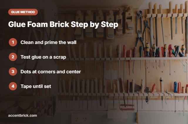 Step-by-step gluing method for foam brick panels