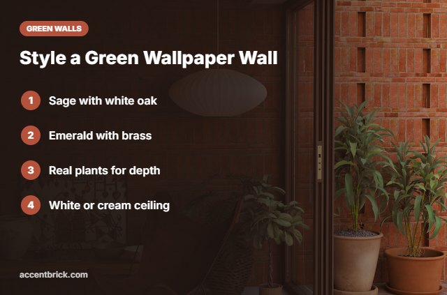 Styling tips for green peel and stick wallpaper