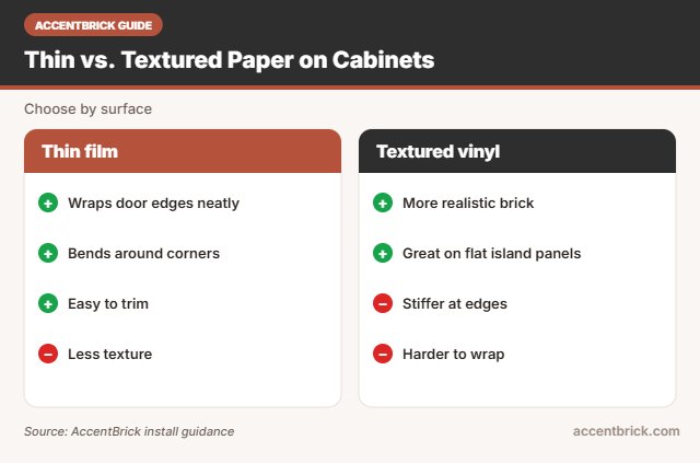 Thin vs textured for the best peel and stick brick wallpaper for cabinets