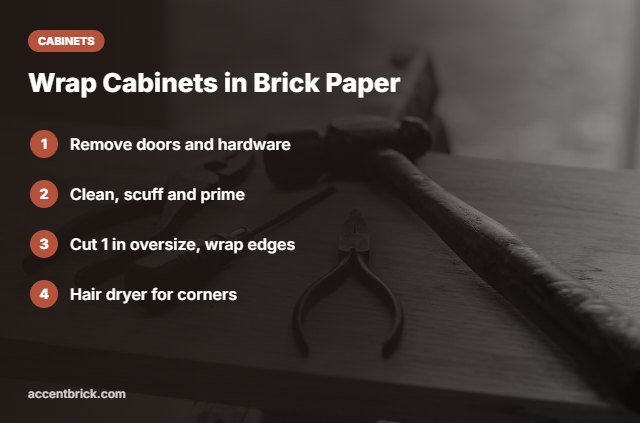 How to wrap cabinet doors with brick wallpaper