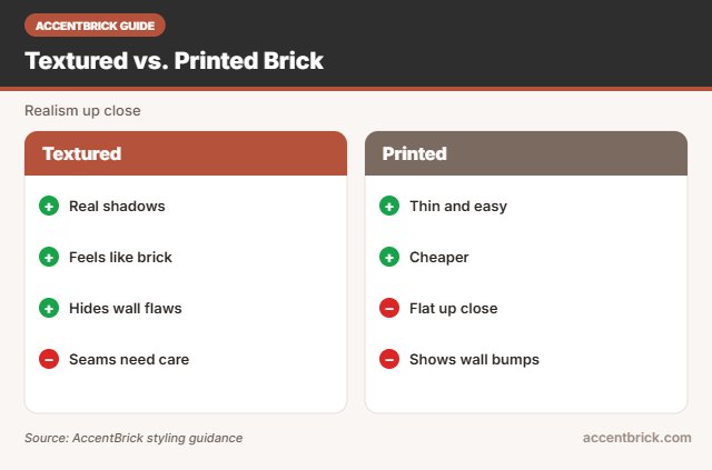 Texture vs print for the best peel and stick brick wallpaper that looks real
