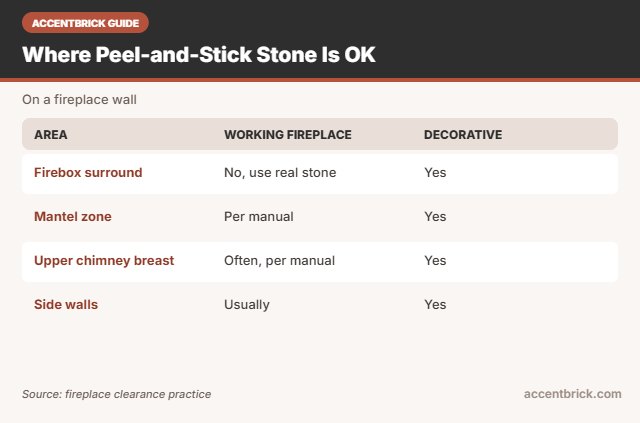 Safe zones for the best peel and stick stone panels for fireplace walls