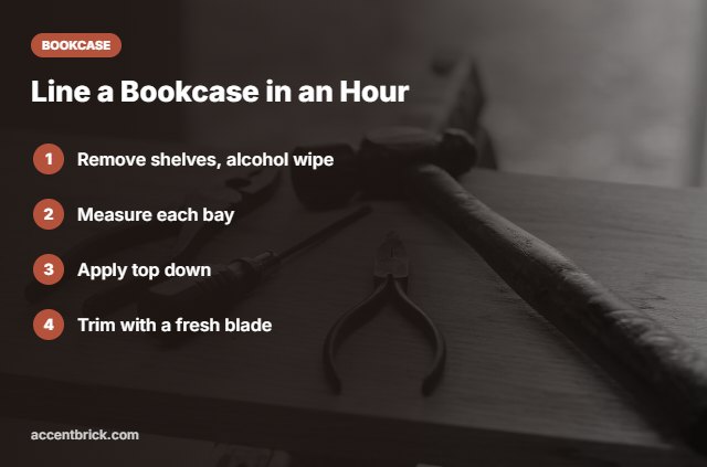 How to line a bookcase with peel and stick wallpaper
