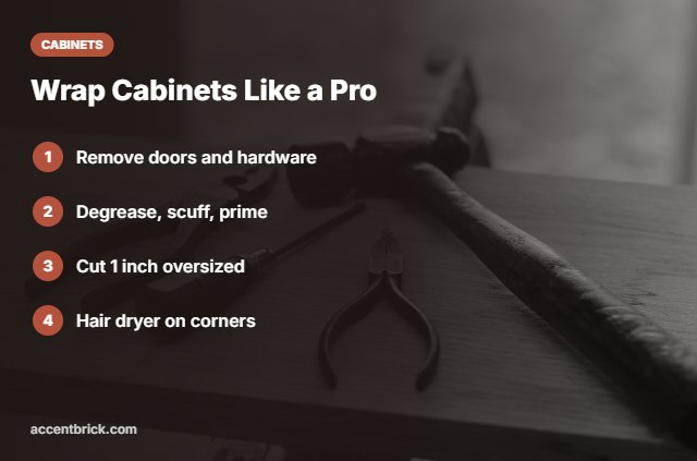 Method to wrap cabinets with peel and stick wallpaper